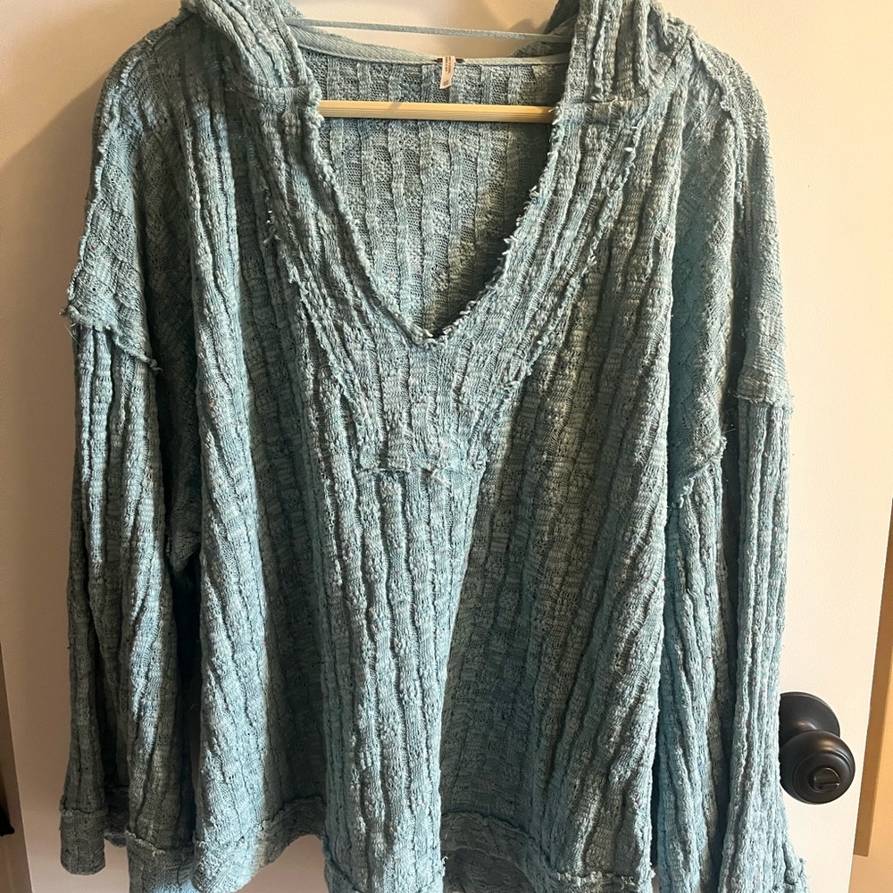 Free People Blue Hooded Sweater